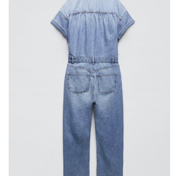 ZARA DENIM JUMPSUIT SHORT SLEEVES LONG PANTS S,M - Picture 8 of 15